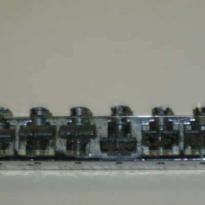 visibly used / relic'd real player's wear Epiphone B-2 metric ABR-1 vintage style bridge CHROME, large posts mounting pieces (NO anchors) early 2000s (for some import guitars that use this style bridge) will NOT fit on Gibson - mounting holes are too big image 19
