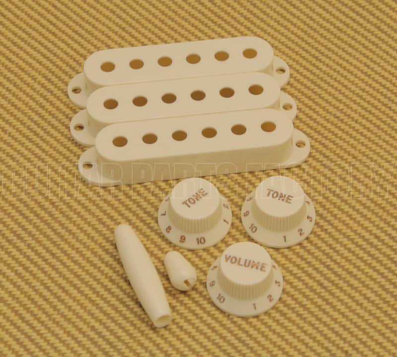 099-2097-000 Fender '60s Stratocaster Strat Accessory Kit Knobs Covers Tips Vintage White image 1