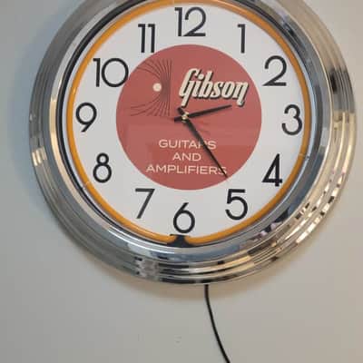 1950's/60's Style Gibson Guitars Neon Orange Wall Clock Killer Cool Man Cave, Bar, Garage Item image 3