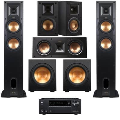 Klipsch Reference 5.1 Home Theater System, Bundle with 2X R-26FA Floorstanding Speaker, 2X R-41M Bookshelf Speaker, R-25C Center Channel Speaker, R-12SW Subwoofer, Onkyo TX-NR696 7.2 Receiver image 6