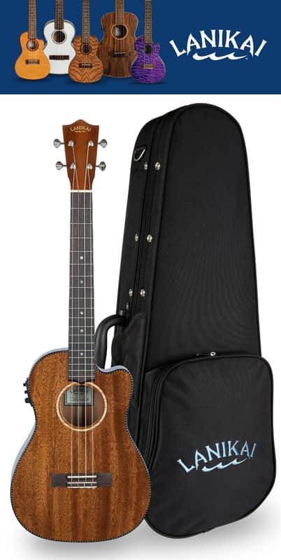 Lanikai All Solid Mahogany Acoustic/Electric Baritone Cutaway Uke Ukulele | +Free Foam Case | Authorized Dealer image 1