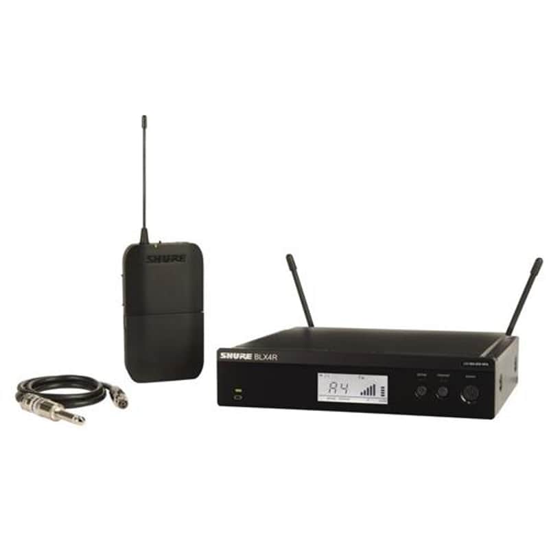 Shure BLX14 Bodypack Guitar or Bass Wireless System, H10:542.125-571.800 MHz, Includes BLX4R Rack Mount Receiver, BLX1 Bodypack Transmitter, WA302 Ins image 1