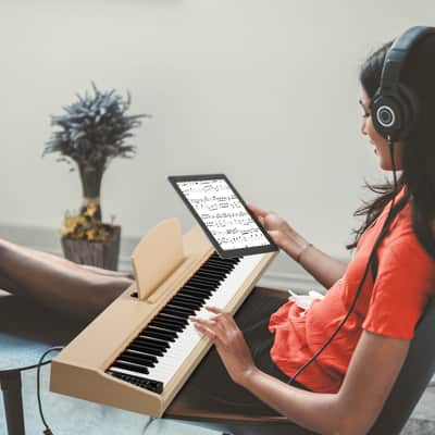 Ukscs 88 Key Full Size Semi-Weighted Standard Keyboards Wooden Digital Piano with MIDI Bluetooth, Triple Pedals，Headphone and other accessories image 8