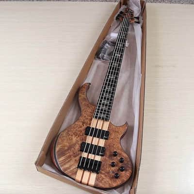 Custom 5 String Electric Bass, Burl Wood Top Okoume Body, Maple Neck Through, 24 Frets Fingerboard image 2