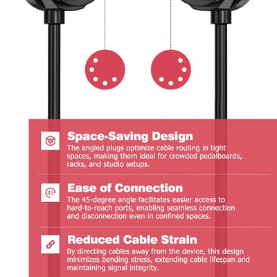 MIDI Cable, 5-Pack 2FT 5-pin DIN 45-Degree Mirrored Angled Plug Ultra-Thin Plugs for Compact Spaces Compatible with Keyboards, Synthesizers, Controllers, via Standard 5-pin DIN MIDI in/Out/Thru Ports image 2