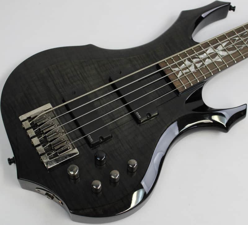 2006 ESP LTD F-405FM 5-String Bass, See Thru Black, Custom Tribal Inlays, Rare! image 1