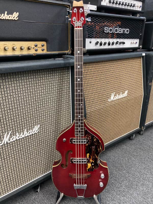 Teisco Crown Violin Bass 60's-70's - Trans Red | Reverb