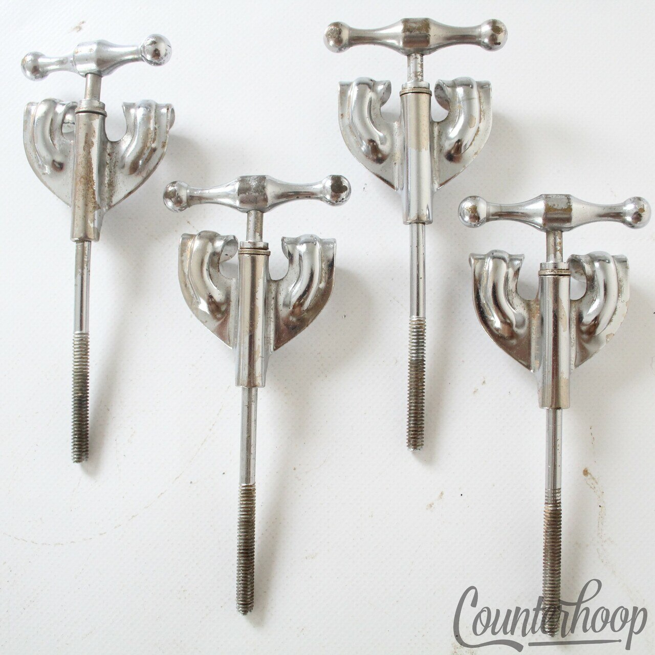 Slingerland 4x Radio King Bass Drum Tension T-Rods+Claws Bow-Tie Chrome 40s USA — main photograph