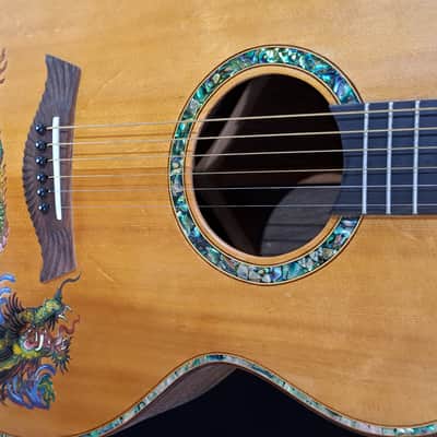 Blueberry Handmade Acoustic Guitar Grand Concert Dragon Motif image 10