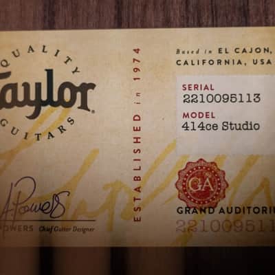 Taylor 414ce Studio Grand Auditorium Acoustic/Electric Guitar - Natural with Gig Bag image 15