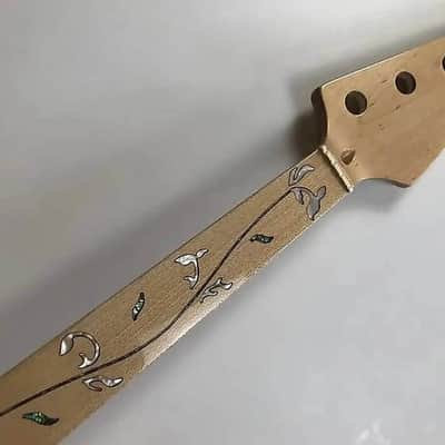 4 String Bass Fretless Maple Wood Neck, Tree of Life White Pearl Inlay image 1