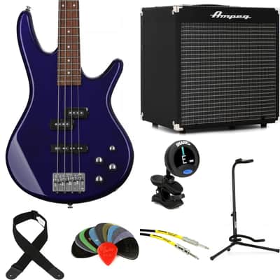 Ibanez Gio GSR200JB Bass Guitar and Ampeg Rocket Amp Essentials Bundle - Jewel Blue image 1