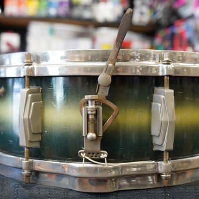 1938 Ludwig & Ludwig 'King Louie' 5x14" 3ply Snare Drum - Green & Gold Duco image 20