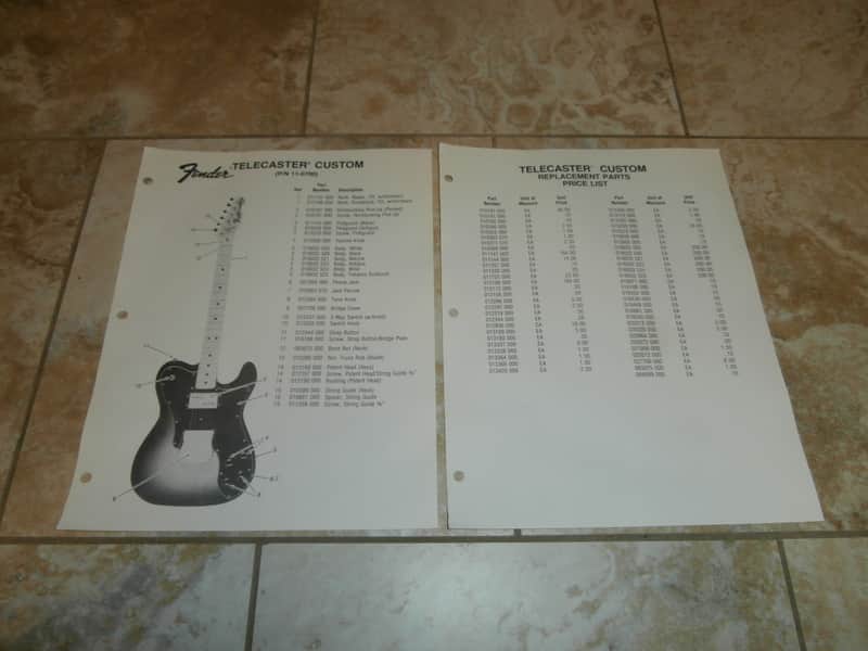 Vintage Late 1970's Fender Telecaster Custom Guitar Replacement Parts List and Price List! image 1