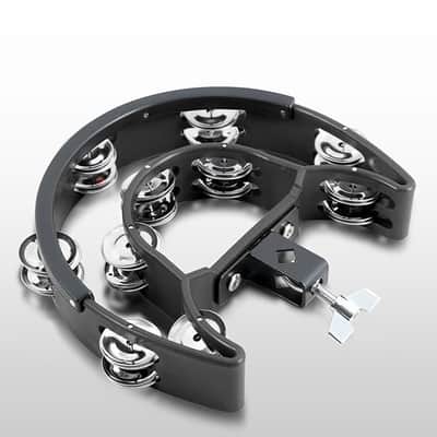 Drum Set Tambourine with Mounting Eye Bolt,Tambourine for Drum Set,Hi Hat Tambourine Double Rows of Jingles(Black) image 1