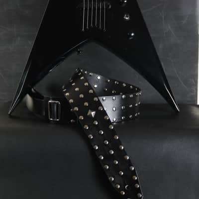 Studded Custom Leather Guitar Strap. 55” to 62” Adjustable. 2.5” wide BLACK image 4