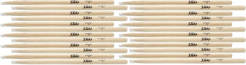 On-Stage Maple Drumsticks 12-pair - 7A - Nylon Tip (2-pack) Bundle image 1