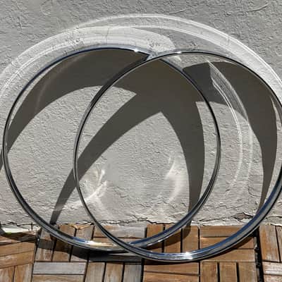 1980's (2) Sonor 22" Ferromanganese Chrome Bass Drum Hoops Phonic Performer Rims image 14