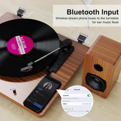 Bluetooth Vinyl Record Player Turntable with Built-In Speakers, USB & MP3 Conversion image 5