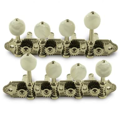 Grover Vintage Style F Professional Mandolin Machine Heads 4 per side Nickel w/ Pearloid Buttons image 1