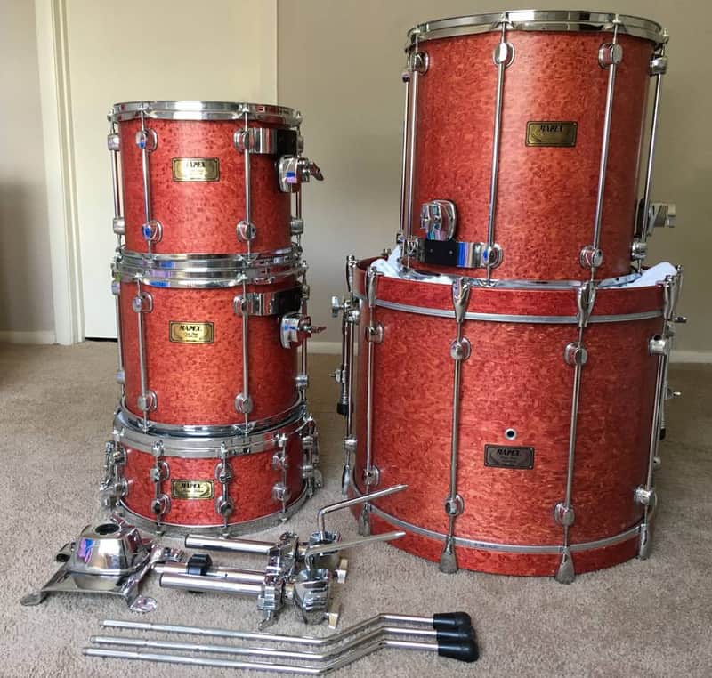 Mapex Orion mid-90s Mandarin Red Birds Eye Maple 5pc Drumkit | Reverb