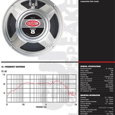 Celestion SUPER 8 8" 8ohm Ceramic Magnet Guitar Speaker image 1