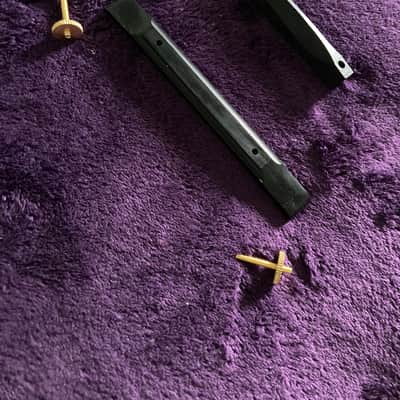 NOS-Gibson Ebony Archtop/Carved Top Bridge Base & Saddle Assemly 1970-80’s - Polished Grade #1 Ebony w/ Gold Hardware image 1
