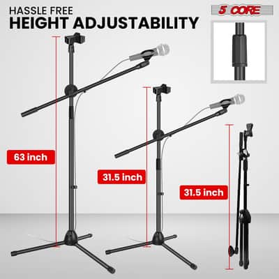 5 Core Microphone Stand Set 2 Pack with Adjustable Tripod Base and Boom Arm image 2