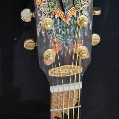 Blueberry Left Handed Handmade Acoustic Guitar Grand Concert Balinese Barong Motif New In Stock image 6