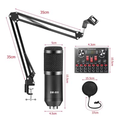 OEM Podcast Equipment Bundle, ALPOWL BM-800 Mic Kit with Live Sound Card, Condenser Microphone Bundle for Studio Recording & Broadcasting(Black) image 3