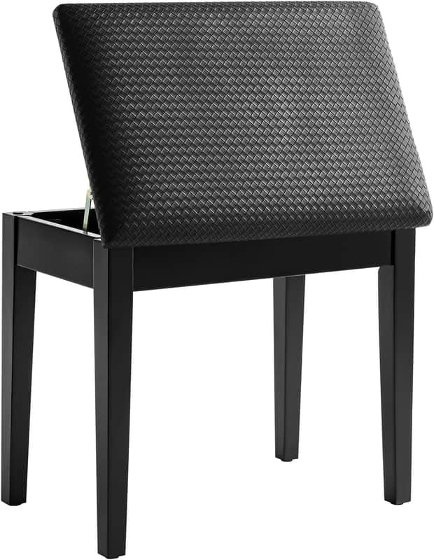 Piano Bench with Storage for Music Books, Waterproof Synthetic Leather Padded Seat, Oak Wood Holds 300 lbs, Soft Cushioned Vanity Stool, Easy Assembly, 13.8"x22"x19.5" Black image 1
