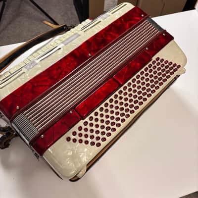 Vintage Near Mint Francini 120-Bass Accordion - Ruby & Mother of Pearl image 11