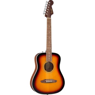 Fender California Standard Redondo Mini with Bag Spruce Sunburst Bundle with Fender Celluloid Guitar Picks, Color Medley Medium 12-Pack, Fender Logo Guitar Strap 2in Logo, Fender Original Tuner Black image 4
