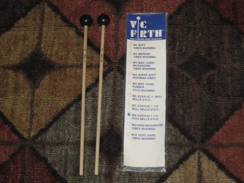 one pair new old stock (with packaging) pair of Vic Firth M8 American Custom Bells, Xylophone & Keyboard (Hard Acrylic) 1 1/4" Ball, birch natural wood shafts (sticks) image 1