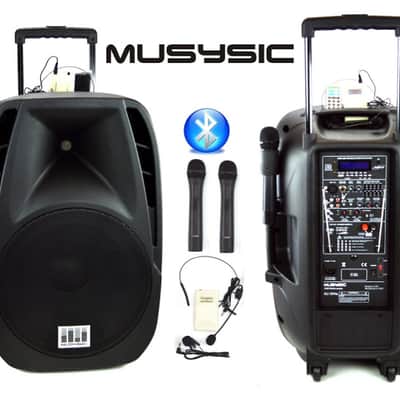MUSYSIC 1600 Watts Professional Portable Dual Mic Wireless Rechargeable 15" Speaker PA System MU-15P image 1