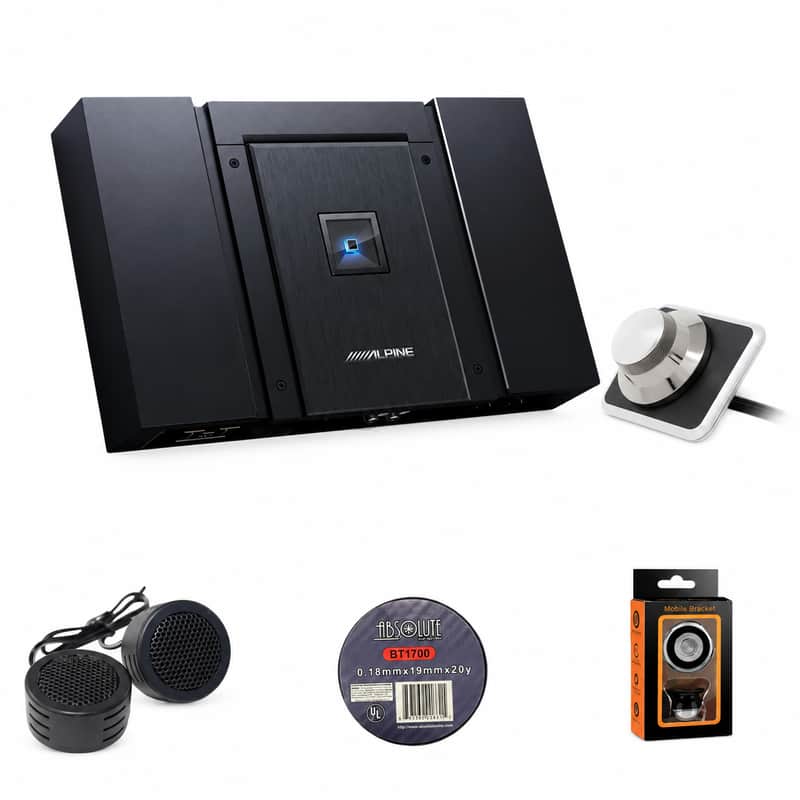 Alpine HDA-M80 800W Mono Subwoofer Amplifier + RUX-H01 Remote Bass Controller + Accessory Bundle