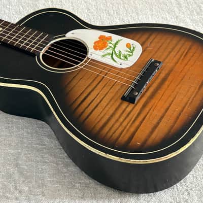 1960's USA Silvertone Parlor Acoustic Guitar Original Floral Artwork Harmony Stella image 9