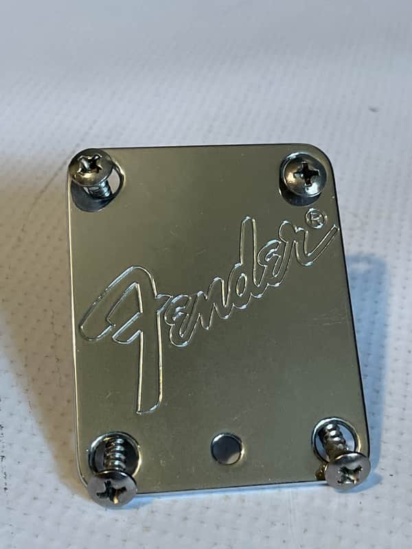 1990's Era Fender USA Stratocaster Guitar Chrome Neckplate & Screws image 1