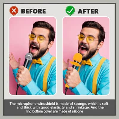 8 Pack Microphone Foam Windscreens | Mic Covers with Anti Roll Silicone Rings for Wireless Handheld Microphones image 4