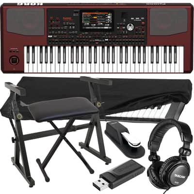 Korg Pa1000 61-Key Professional Arranger with Speakers, Plixio Piano Keyboard, Bench, Dust Cover, Sustain Pedal, 64GB USB Stick, Tascam TH02 Bundle