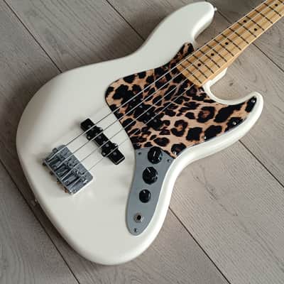 Fender Jazz Bass, Custom 60s pickups, Gotoh tuners, MIM2012 - White, Tiger Pickguard image 1