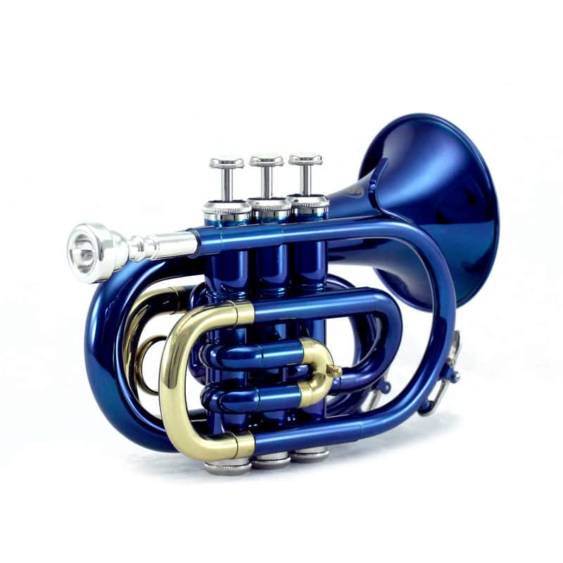 Sky Band Approved Blue Plated Brass Bb Pocket Trumpet with Case, Cloth, Gloves and Valve Oil image 1