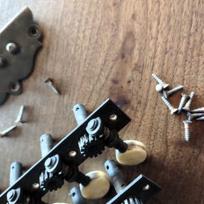 Antique Mandolin pre-1900 Brass Tuners, Bridge & Tailpiece Lot image 15