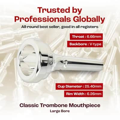 Denis Wick Classic Trombone Mouthpiece Silver Plated, 5880-12CS - V-Type Design for Balanced Tone & Smooth Response - Small Shank Fitting Trombone Accessory 24.7 x 6.5 x 6.1mm image 4