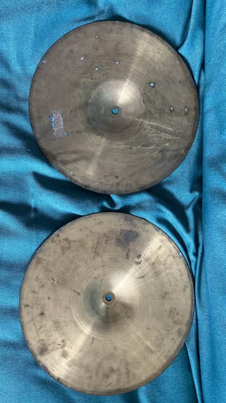 Unbranded 13.75” 13 3/4” Hi-hat cymbals pair - need a clean - sound good image 1