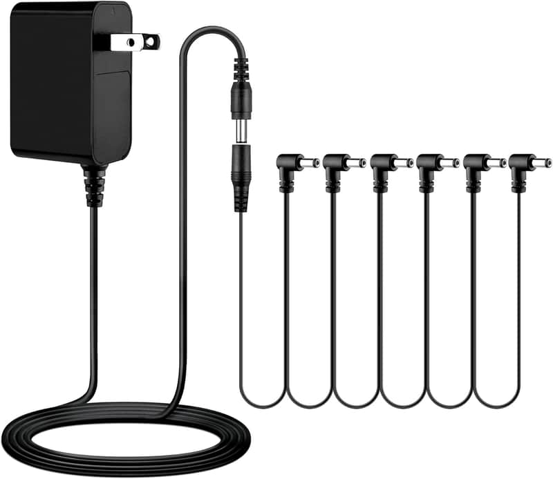 Guitar Pedal Power Supply Adapter 9V DC 1A(1000mA) with 6 Way Daisy Chain Cable for Effect Pedal Negative Tip image 1