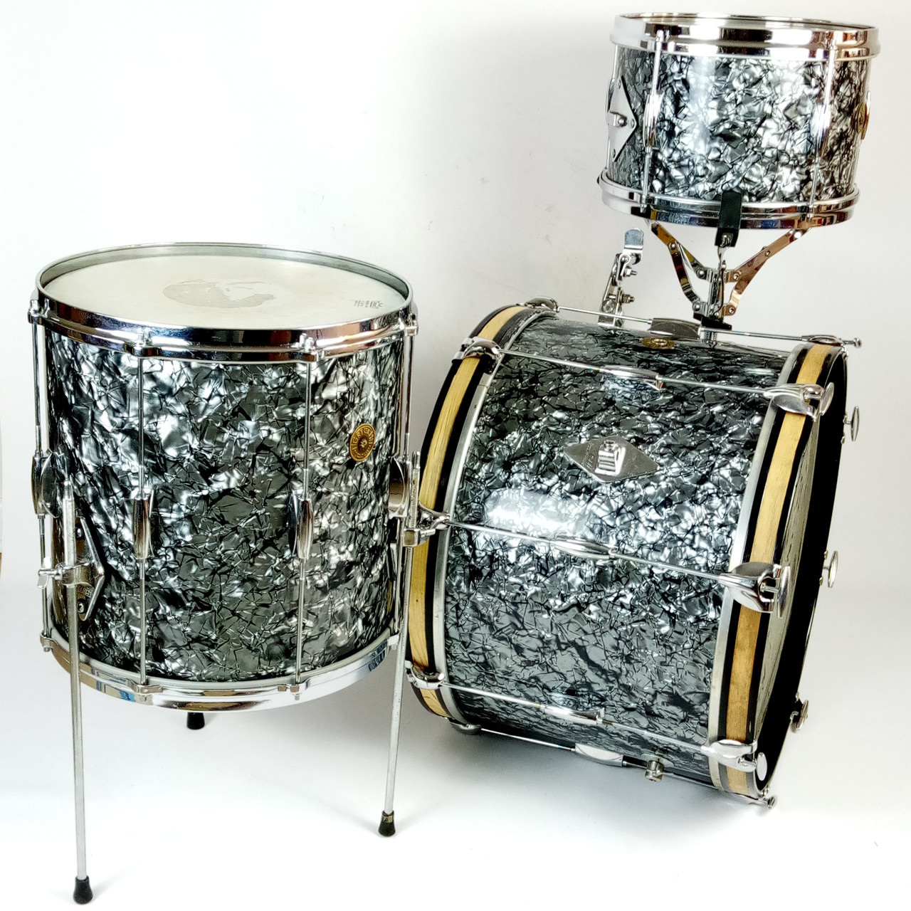 Gretsch 20,12,14"Playboy"Round Badge Drum Set/Kit Black Diamond Pearl Vintage60s — main photograph