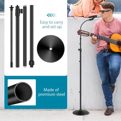 Microphone Stand, Mic Stand Detachable Gooseneck Mic Floor Stand Height Adjustable From 32Â€ To 70Â€ With Weighted Round Base For Blue Snowball Sm7B Sm58 Samson Q2U image 6