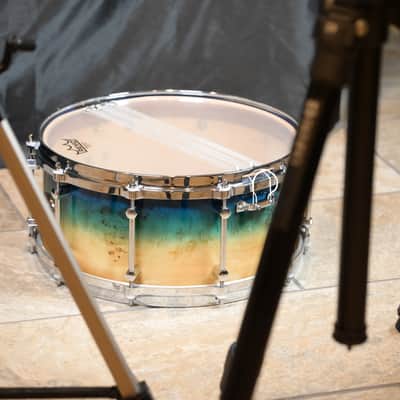 Noble&Cooley 6.5X14 Special/Limited Edition Maple Mappa Burl Snare Drum - High Gloss Aqua Marine Fade image 8