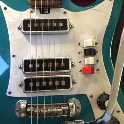Vintage 60s MIJ Teisco K-3L / ET-312 Sharkfin Electric Guitar - Blue + Hard Case image 4